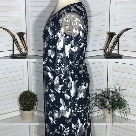 Connected Apparel Dress Floral Embroidered Mesh Jacket Navy White 12 - Picture 4 of 12